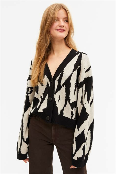 abstract print oversized intarsia knit cardigan